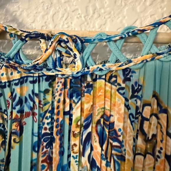 Midnight Velvet Teal Paisley Cold-Shoulder Pleated Blouse - Picture 12 of 16